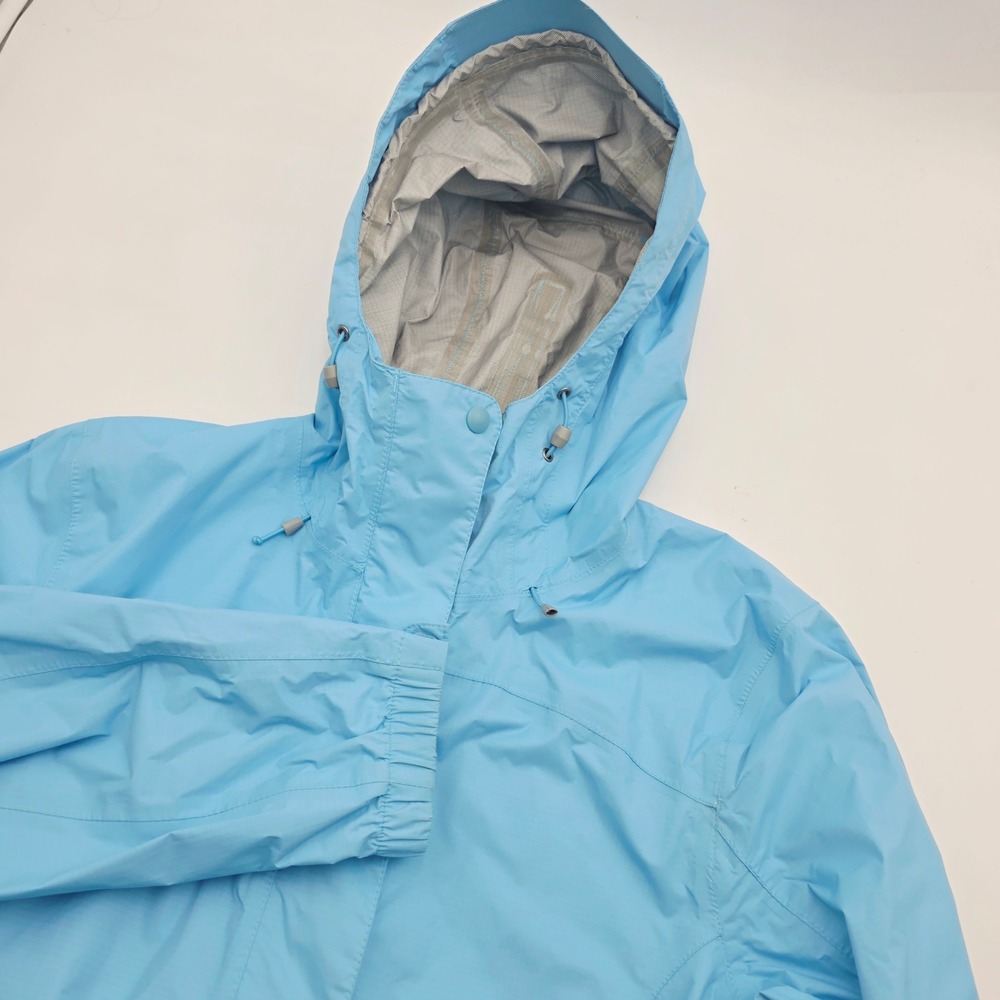 LL Bean Womens Medium Blue Trail Hooded Rain Jacket Long Parka Coat OKBH3 Read